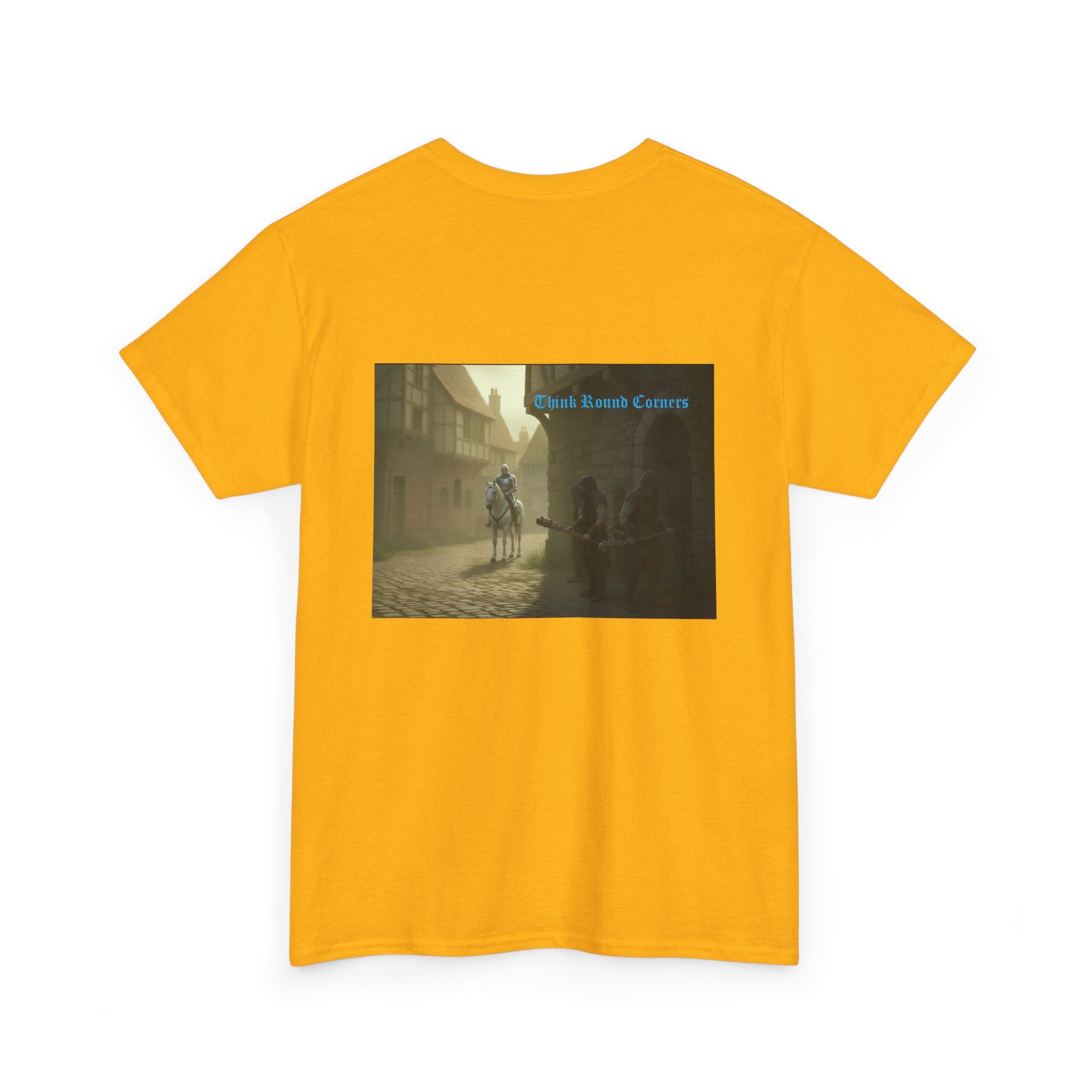 Medieval Knight Street Scene Tee — Vintage Chivalry Graphic T-Shirt