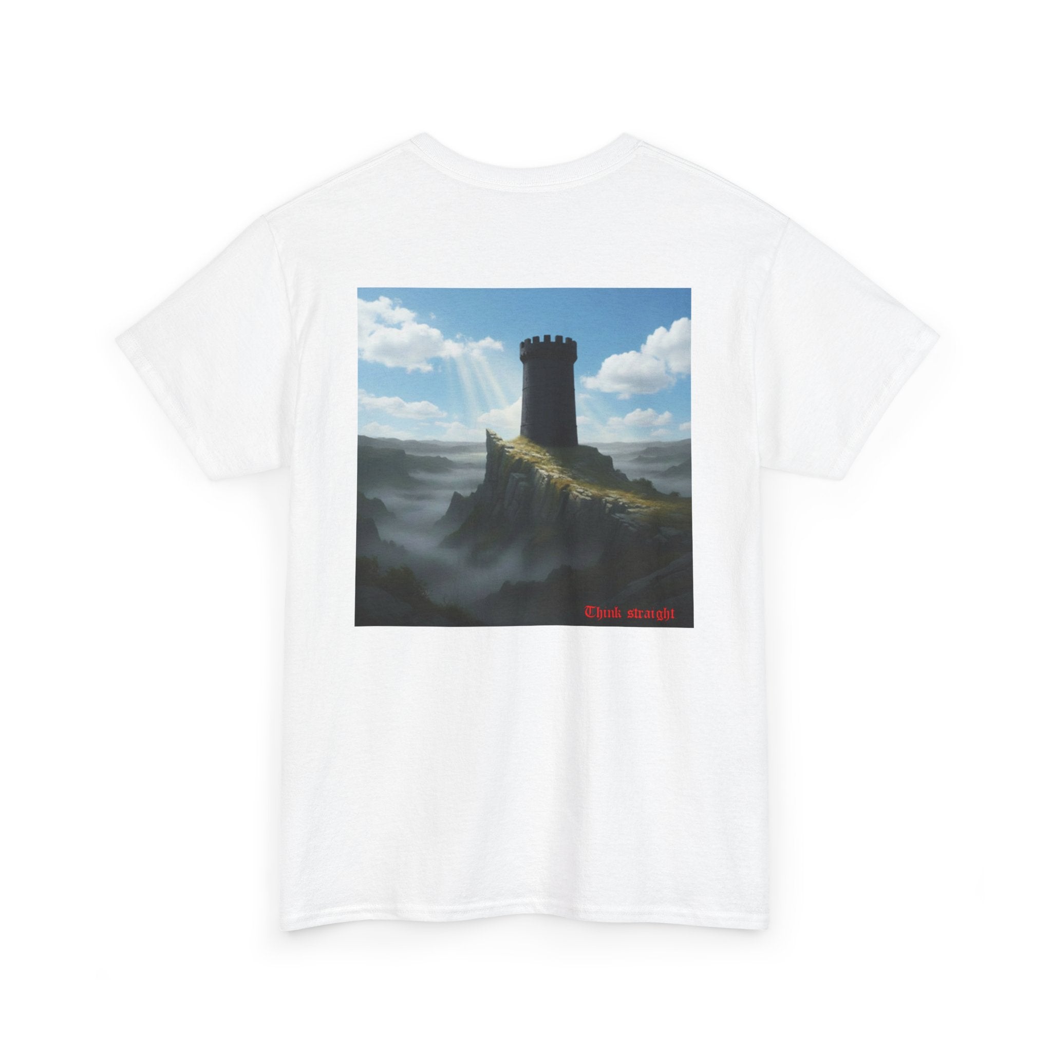 Impregnable Tower Scenic T shirt — Atmospheric Fantasy Landscape
