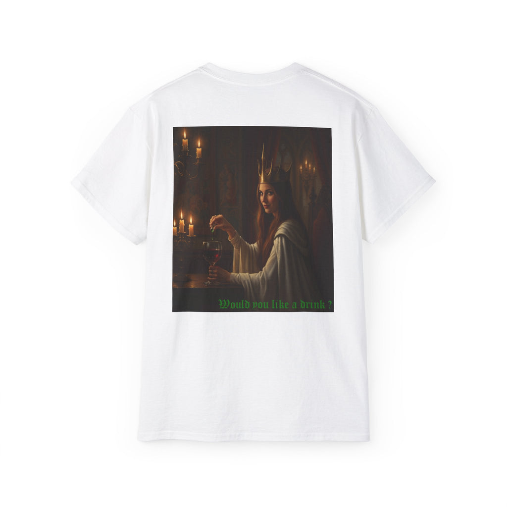 Cunning White Queen — "Would you like a drink?" Gothic Candlelit chess T shirt