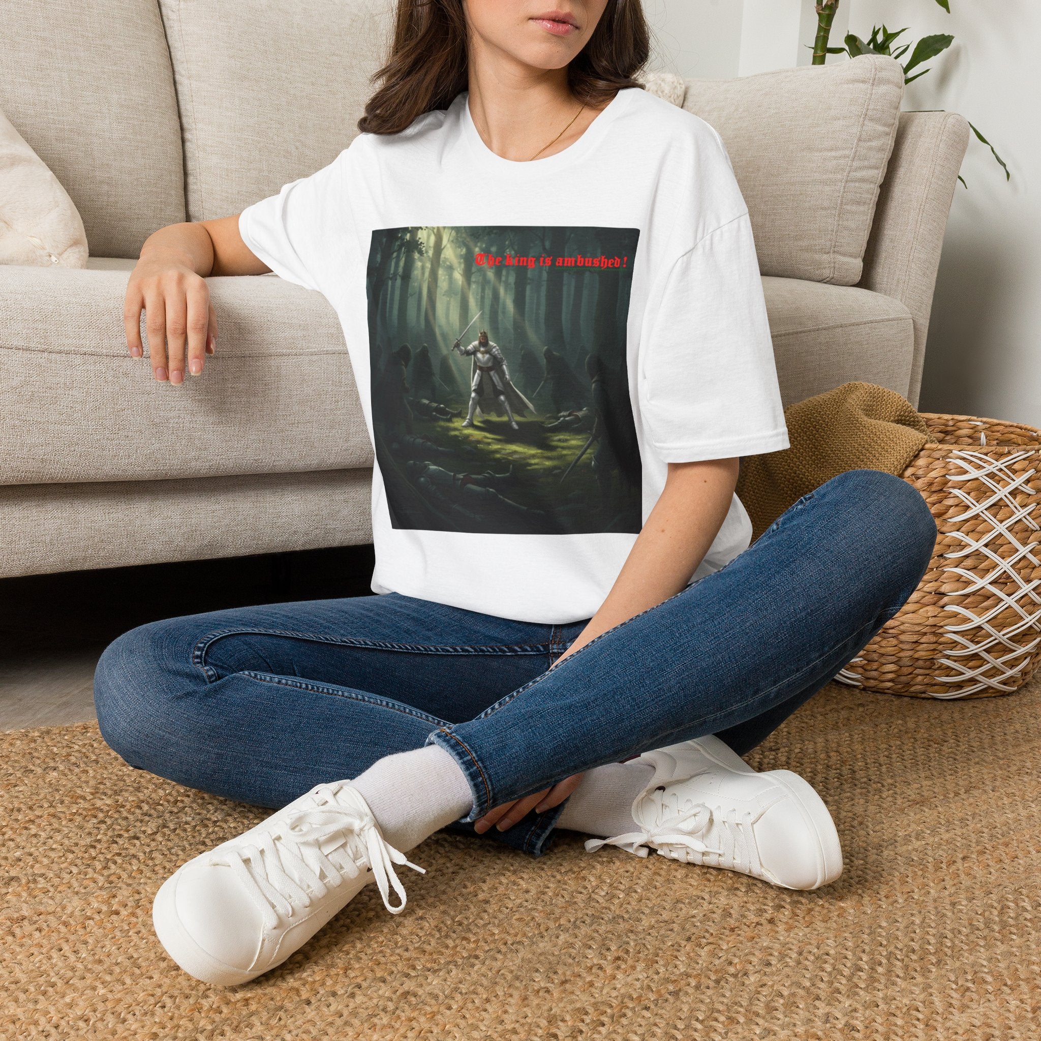 Fantasy Warrior Forest T-Shirt — "Our King is Ambushed!" Graphic Tee