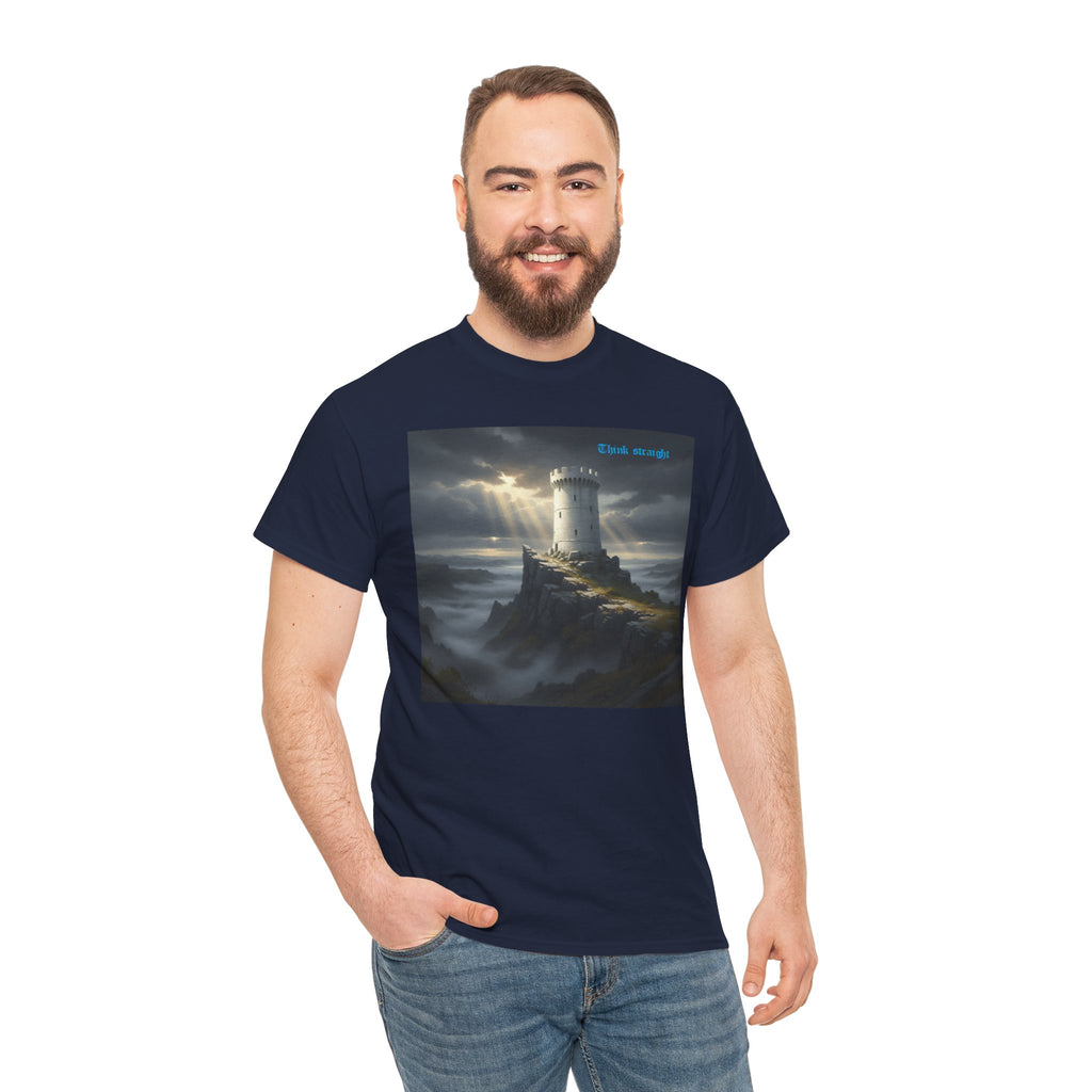 Beautiful Strong Tower Scenic T shirt — Atmospheric Fantasy Landscape