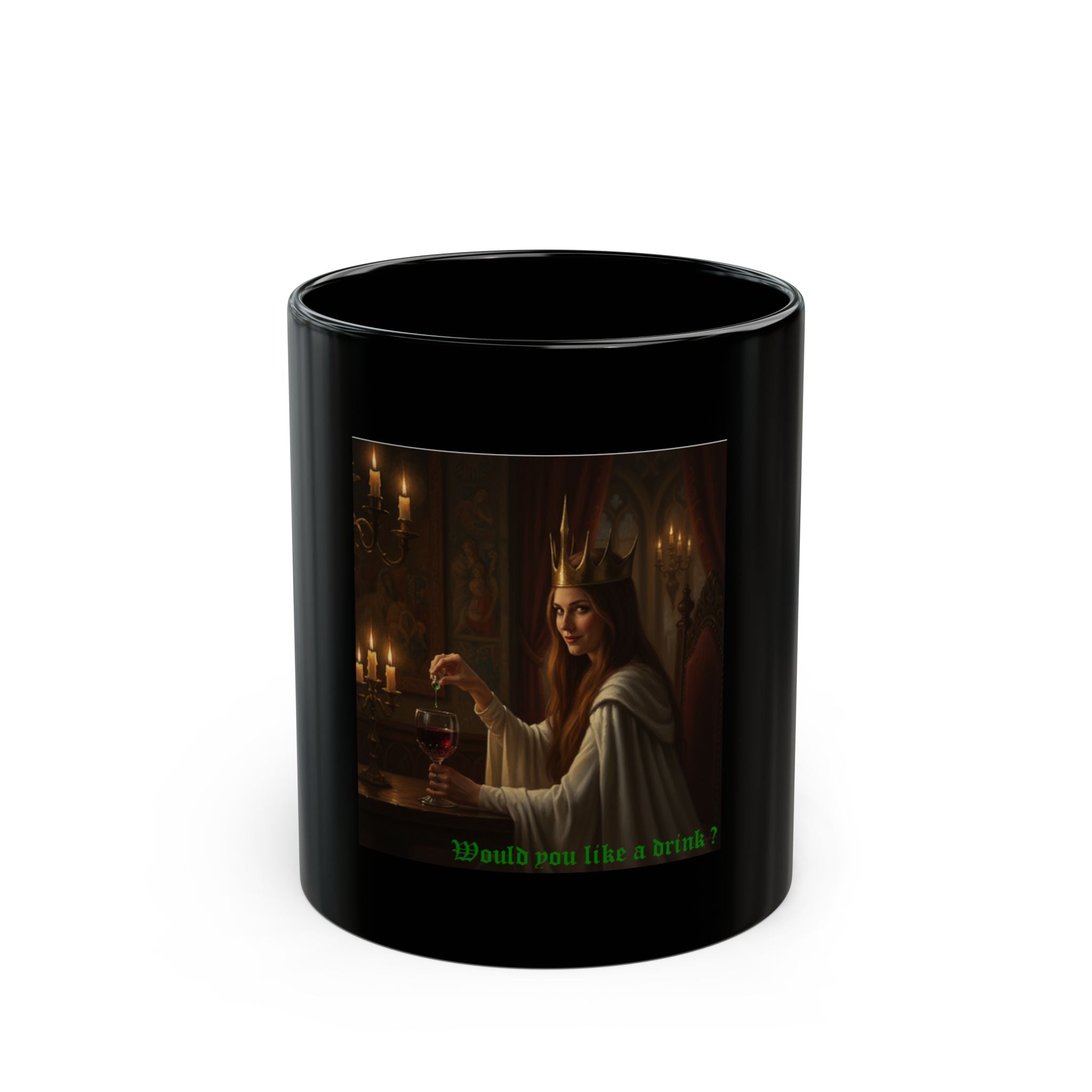 Gothic Queen Coffee Mug – 'Would You Like a Drink?' Black Ceramic Mug