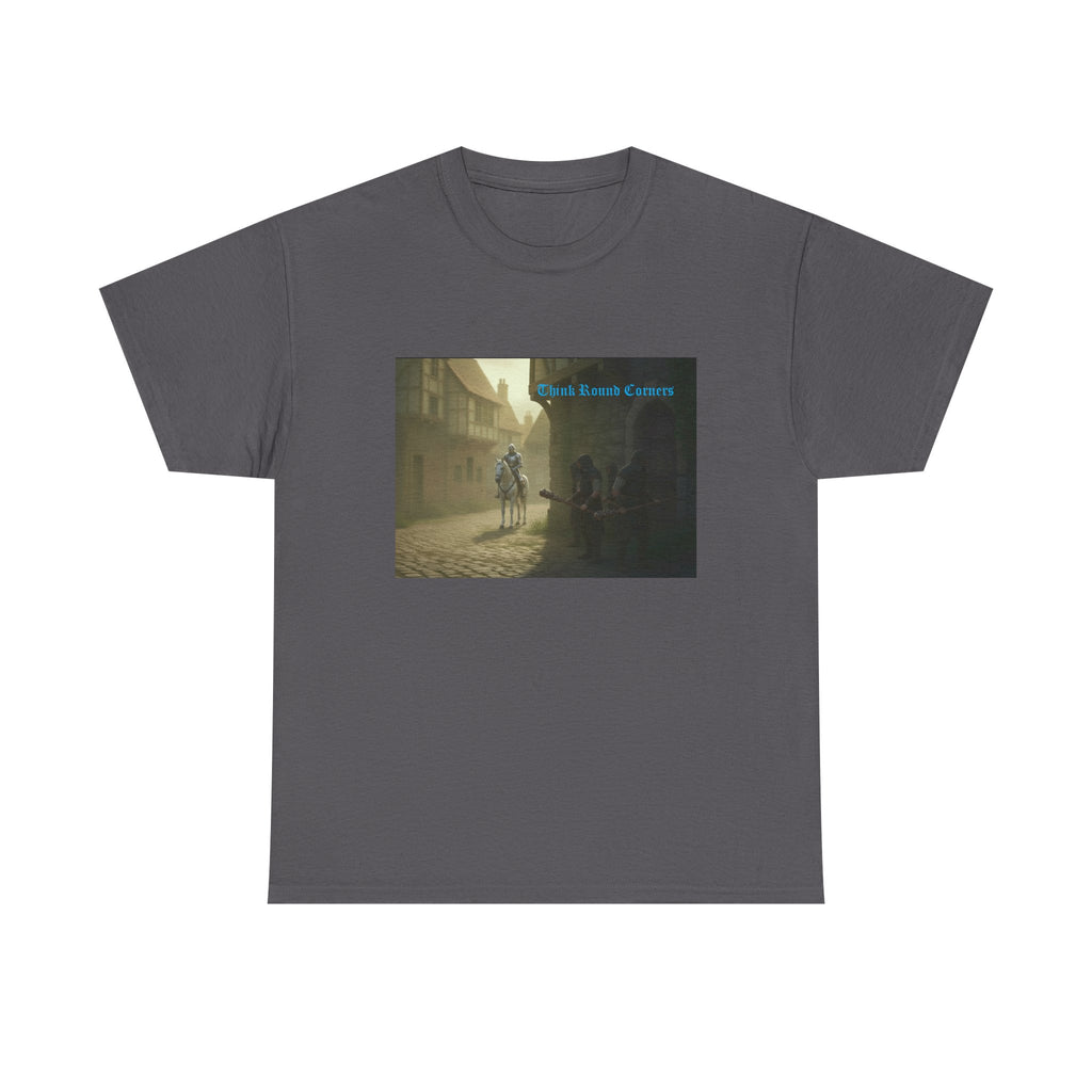 Medieval Knight Street Scene Tee — Vintage Chivalry Graphic T-Shirt