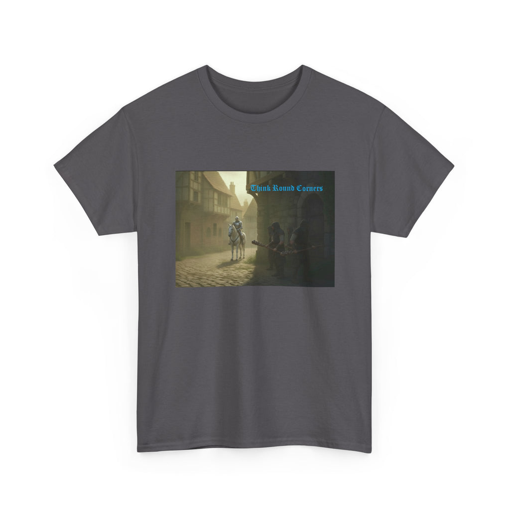 Medieval Knight Street Scene Tee — Vintage Chivalry Graphic T-Shirt