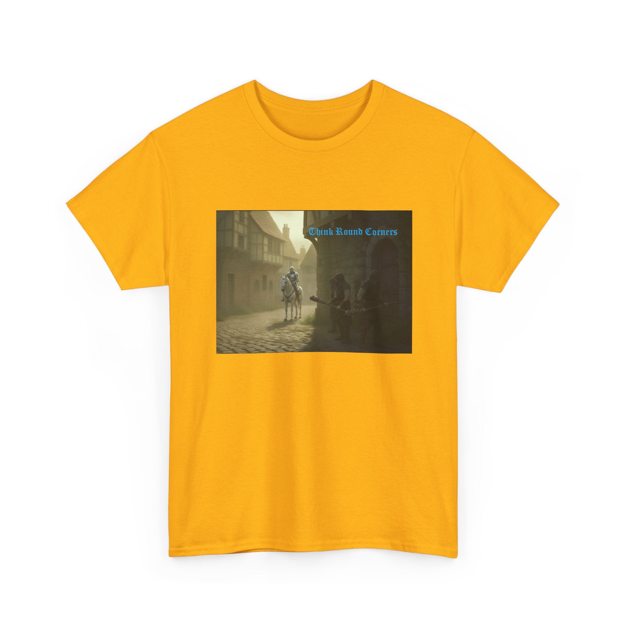 Medieval Knight Street Scene Tee — Vintage Chivalry Graphic T-Shirt
