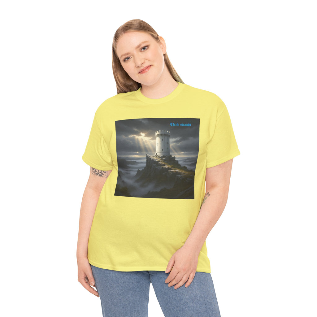 Beautiful Strong Tower Scenic T shirt — Atmospheric Fantasy Landscape
