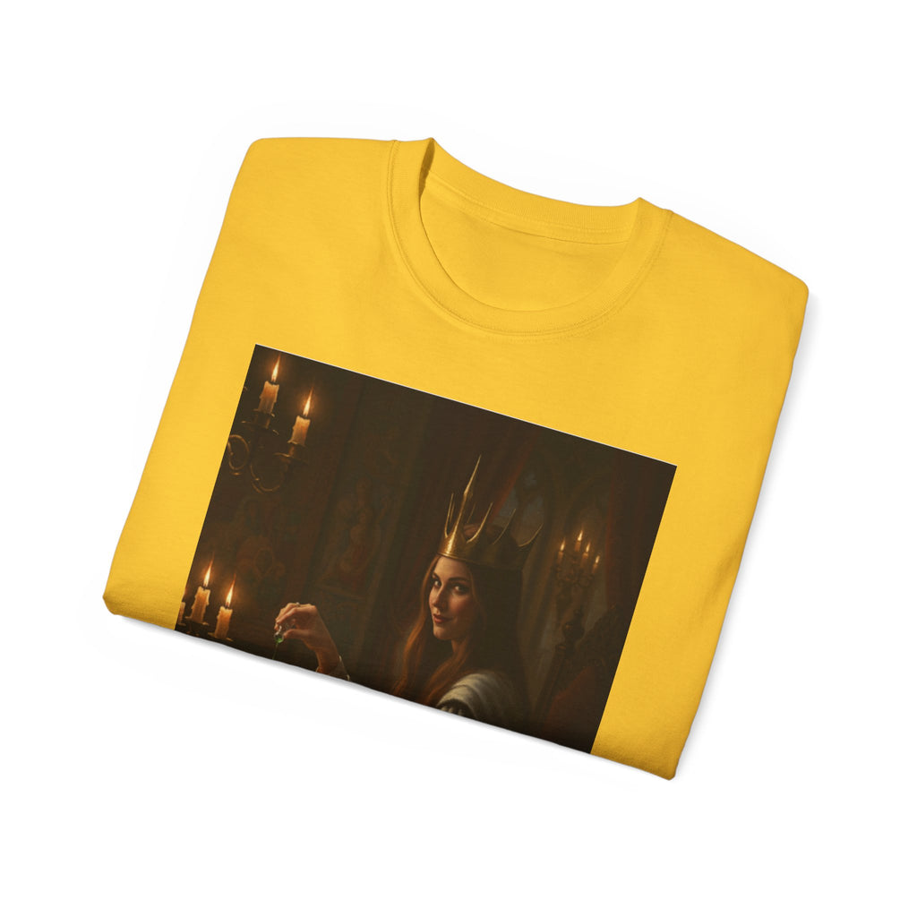 Cunning White Queen — "Would you like a drink?" Gothic Candlelit chess T shirt