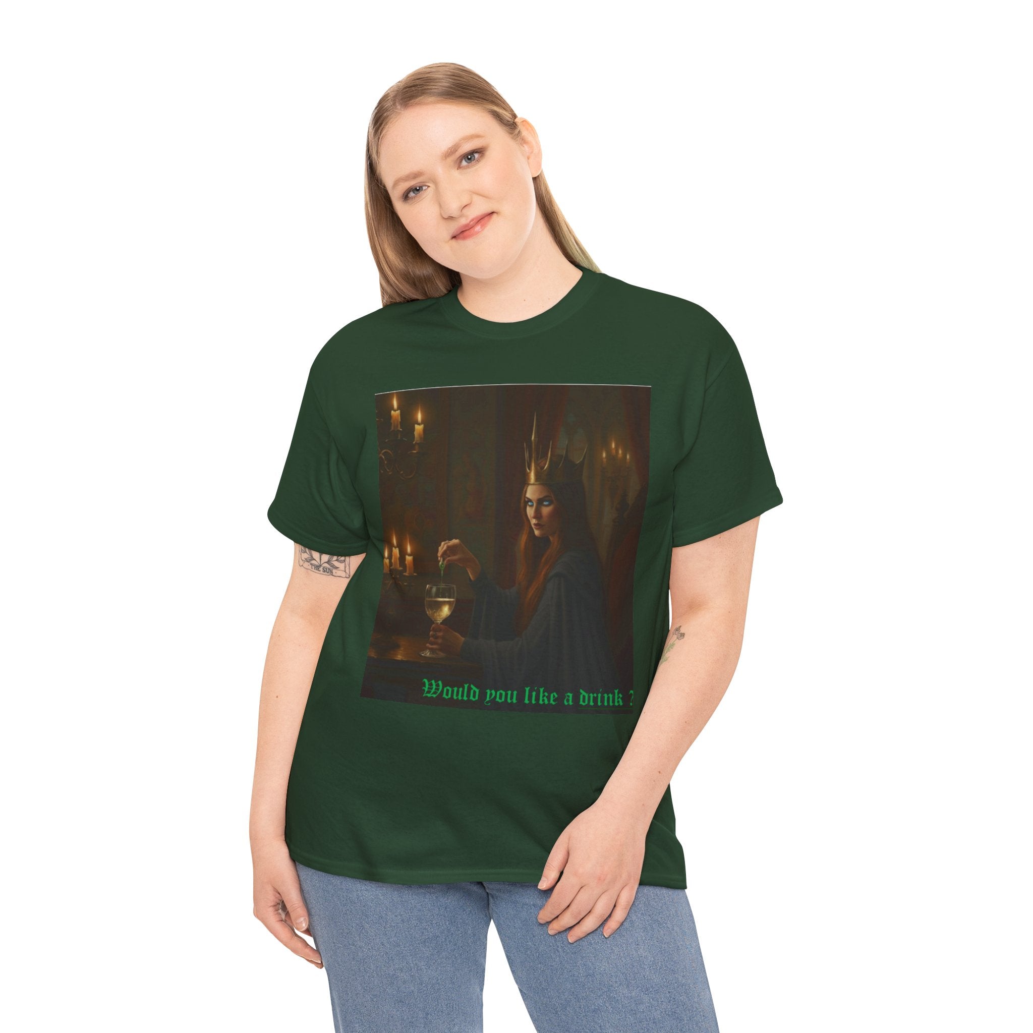 Cunning Black Queen Tee — "Would you like a drink?" Gothic Candlelit Shirt