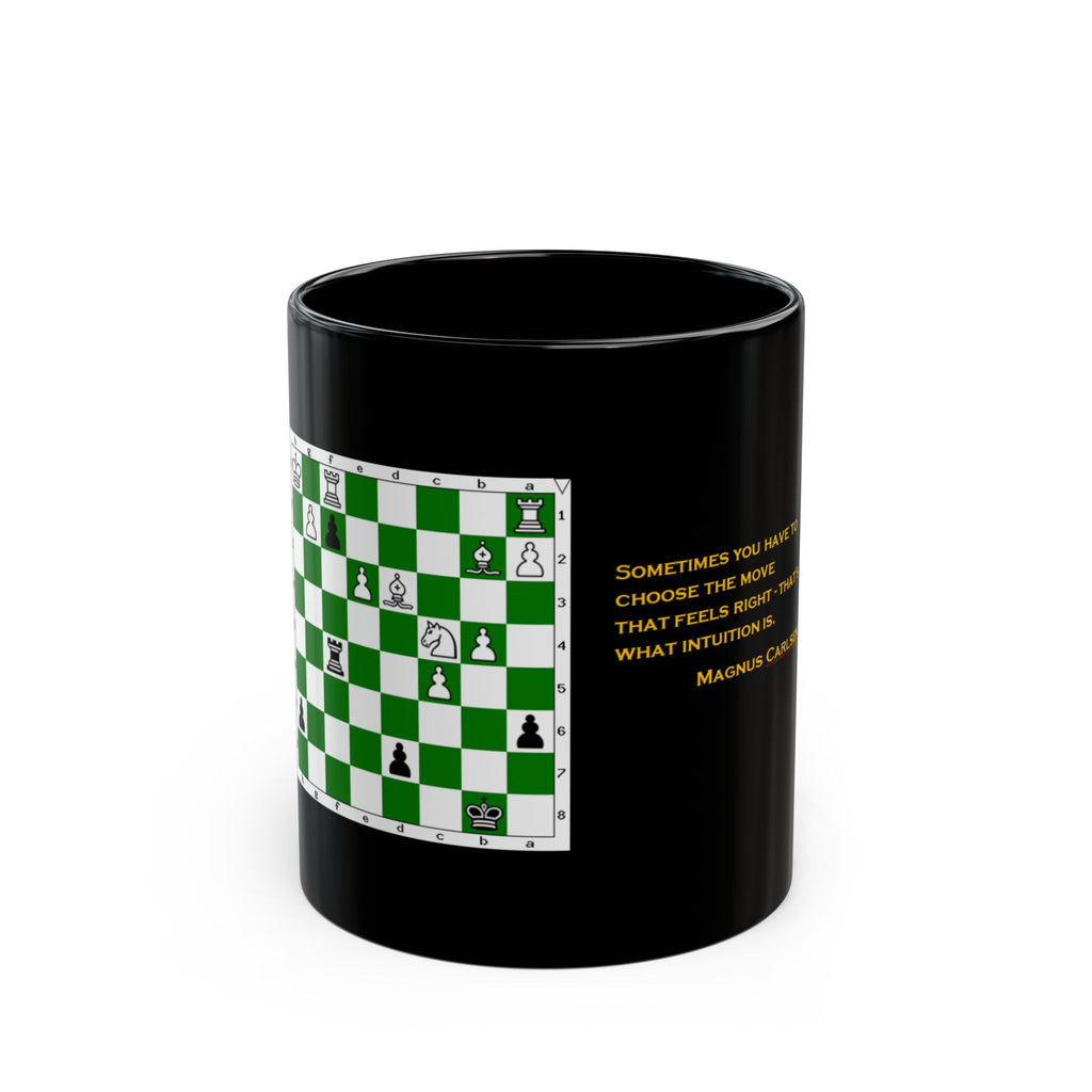 Chess Strategy Quote Mug — Magnus Carlsen Inspirational Coffee Cup (Black, 11oz/15oz)