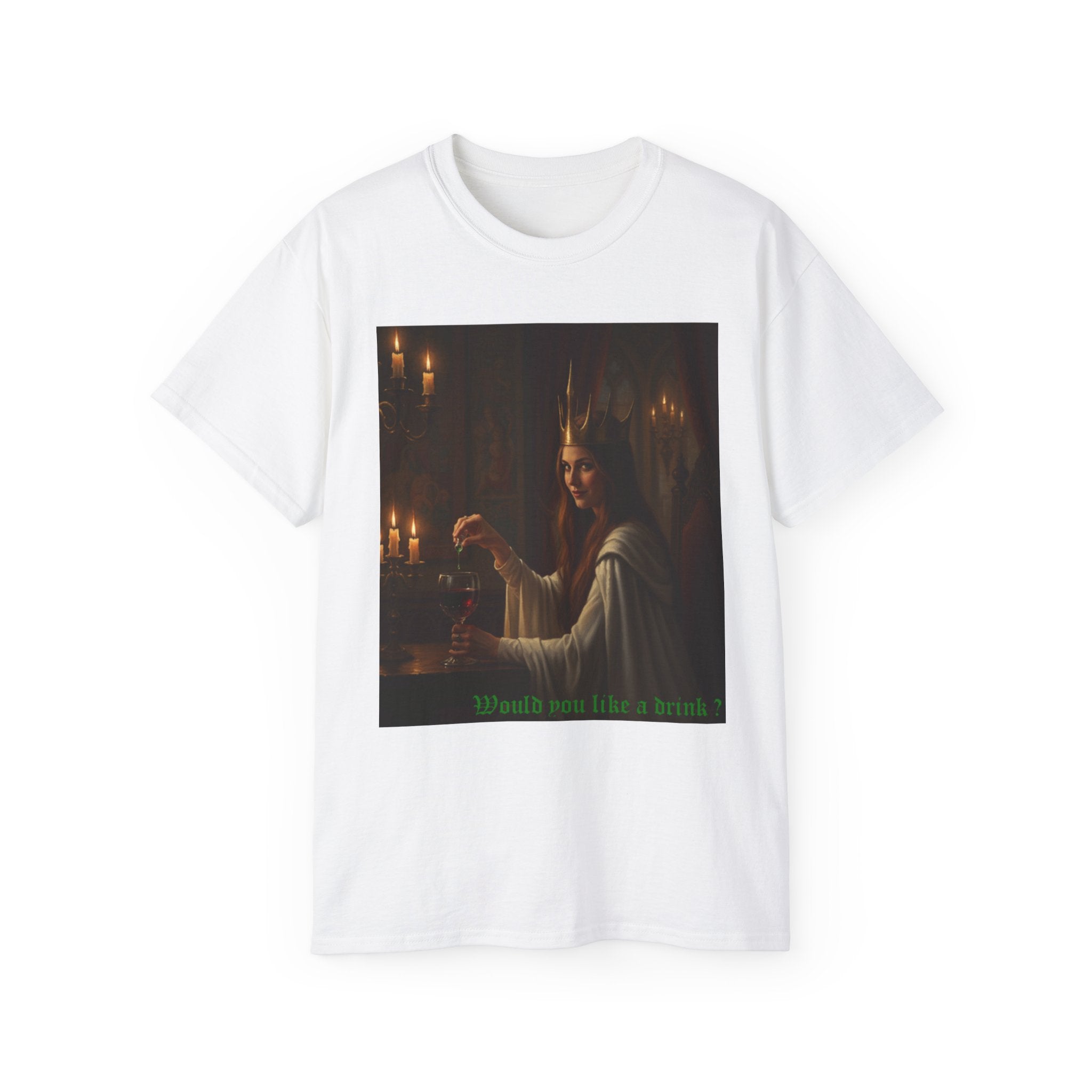 Cunning White Queen — "Would you like a drink?" Gothic Candlelit chess T shirt