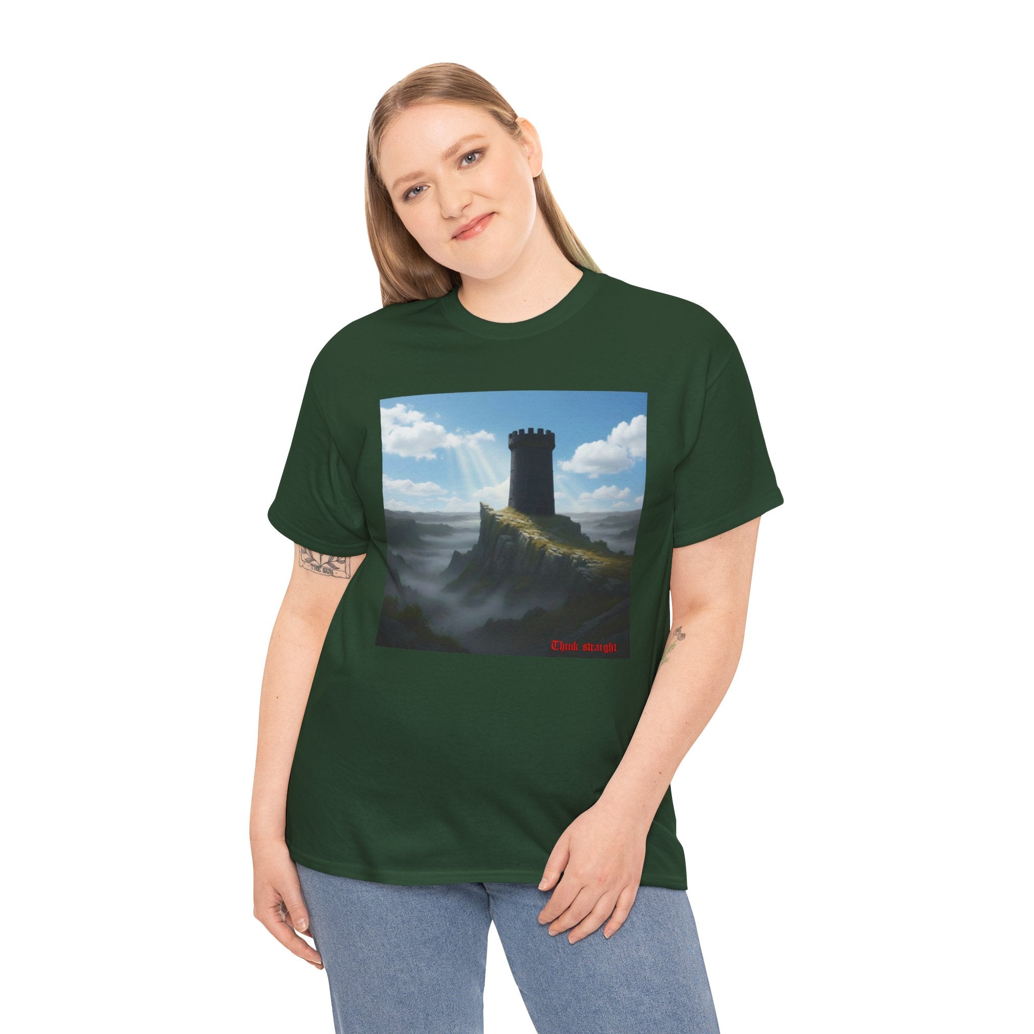 Impregnable Tower Scenic T shirt — Atmospheric Fantasy Landscape