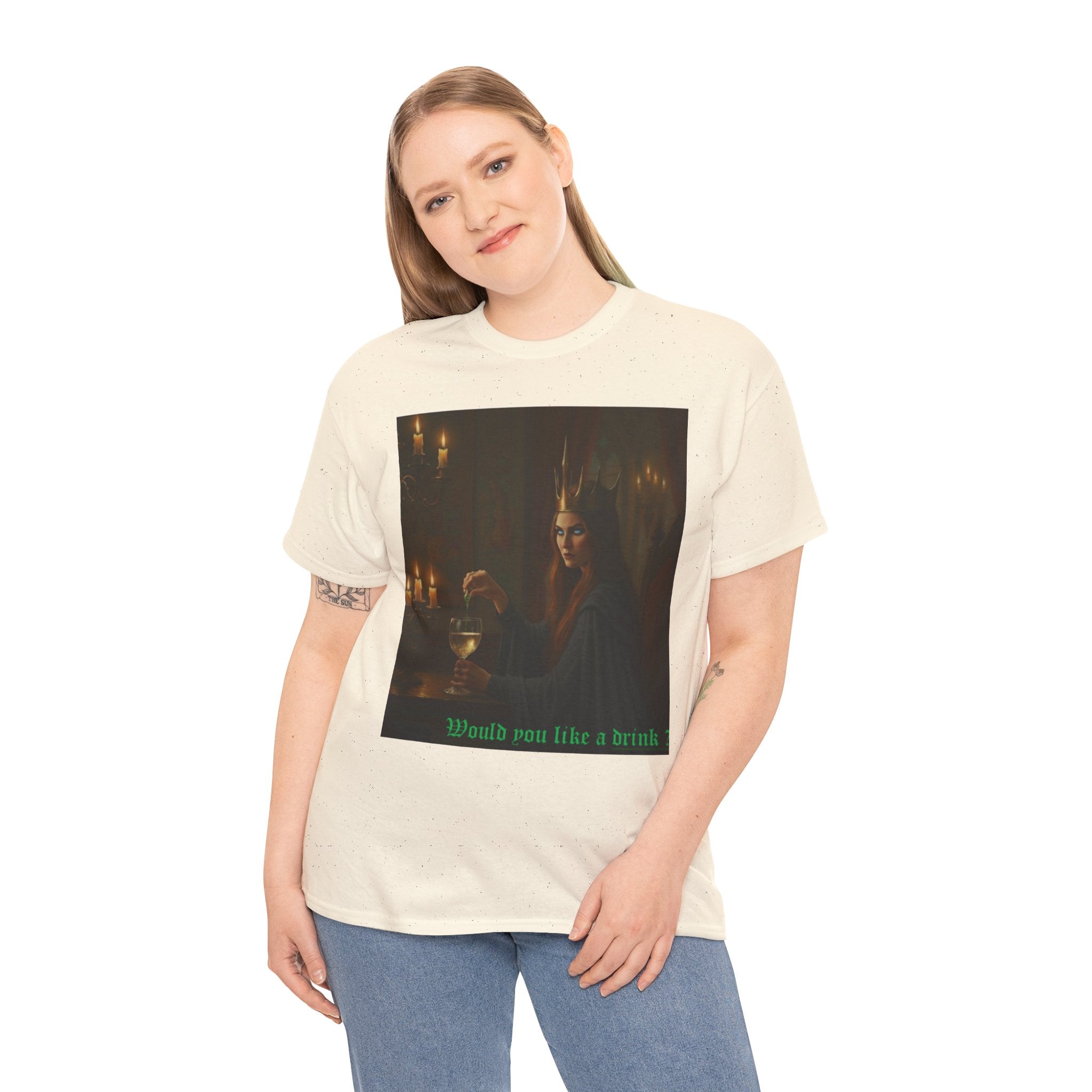 Cunning Black Queen Tee — "Would you like a drink?" Gothic Candlelit Shirt