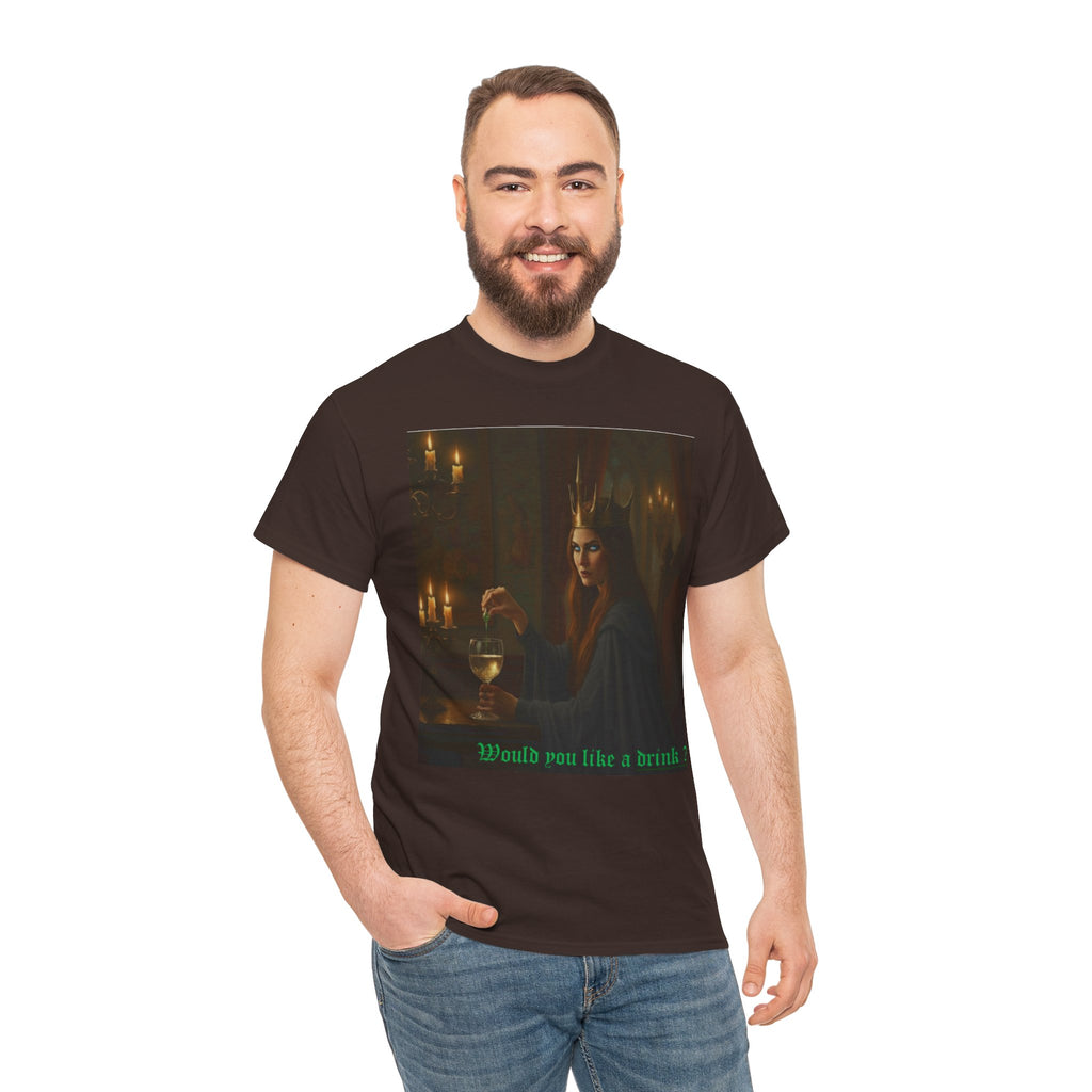 Cunning Black Queen Tee — "Would you like a drink?" Gothic Candlelit Shirt