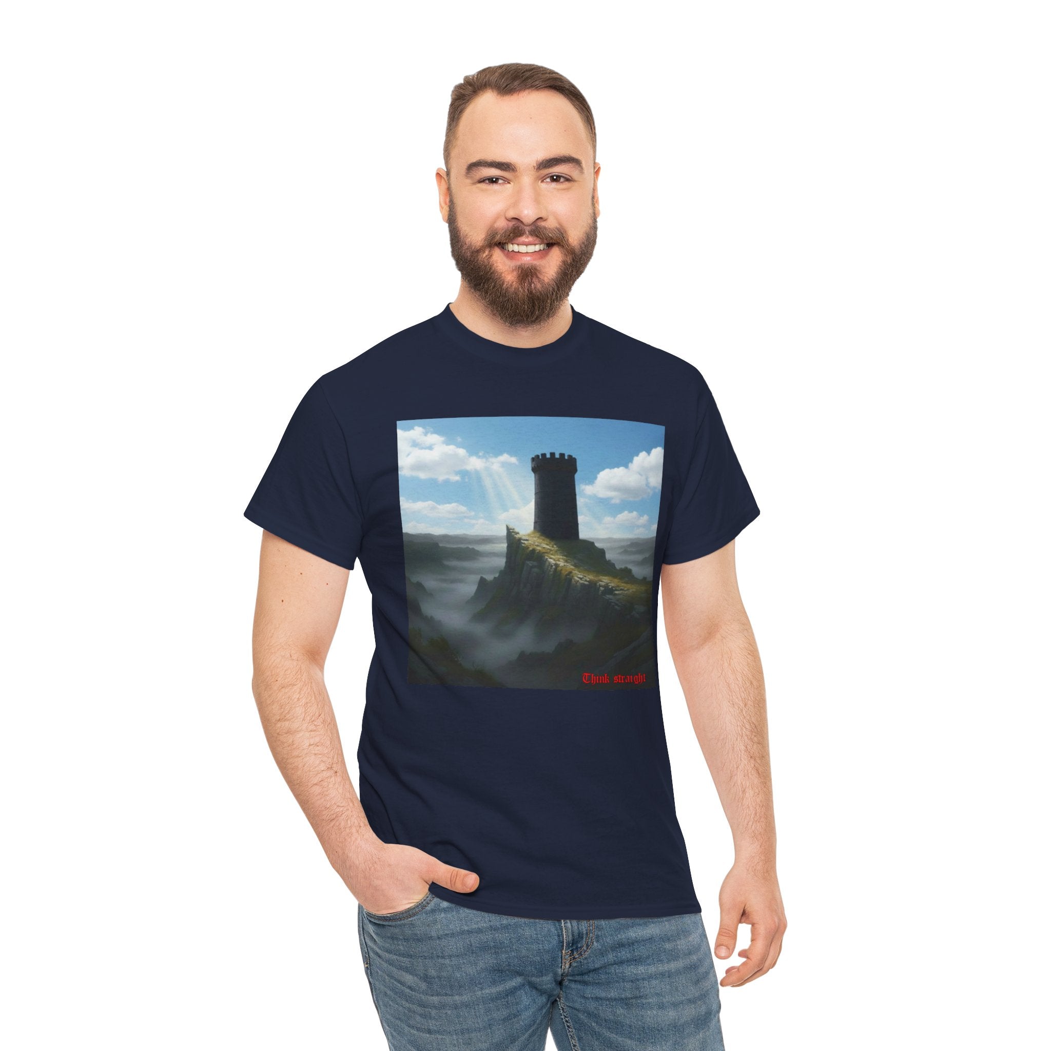 Impregnable Tower Scenic T shirt — Atmospheric Fantasy Landscape