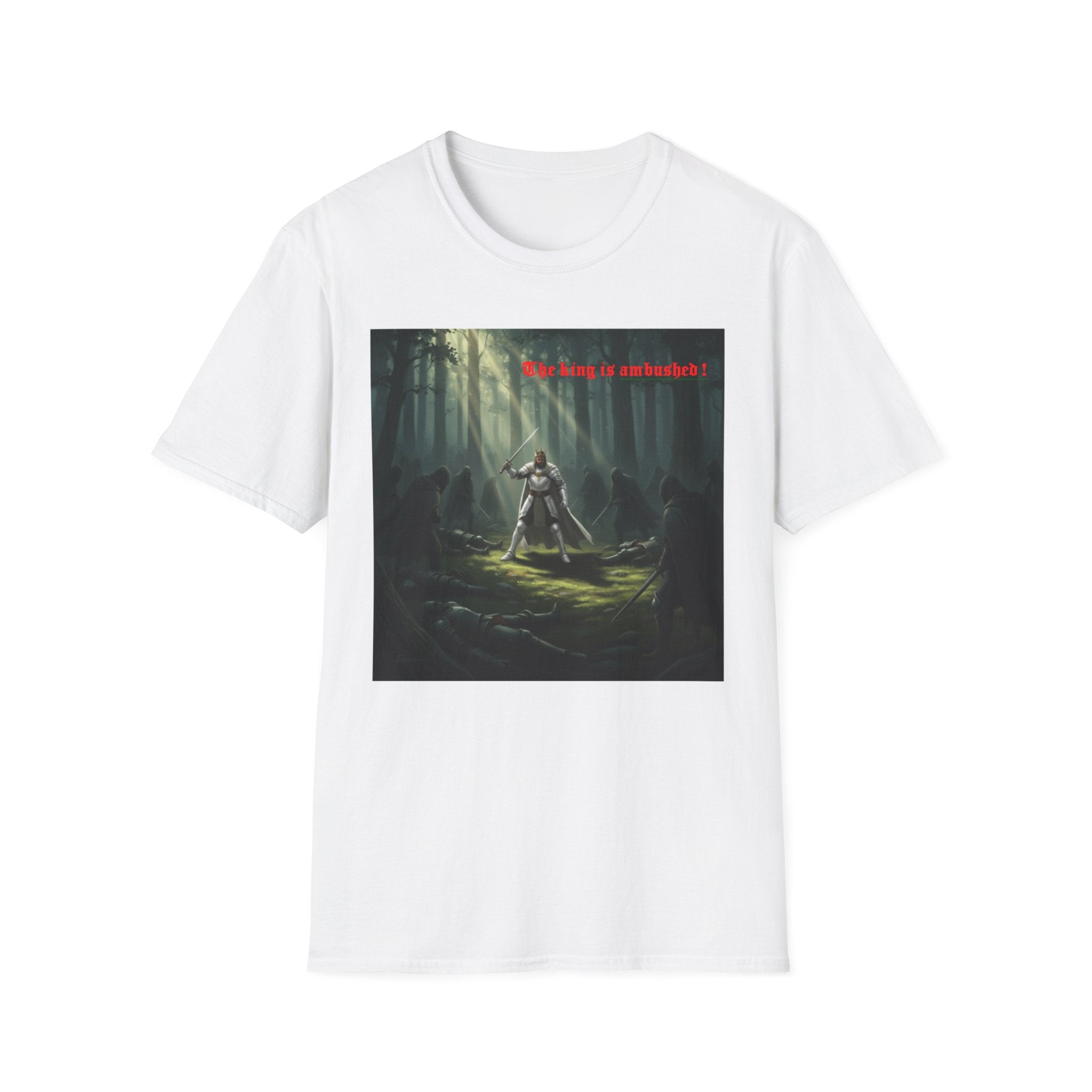 Fantasy Warrior Forest T-Shirt — "Our King is Ambushed!" Graphic Tee