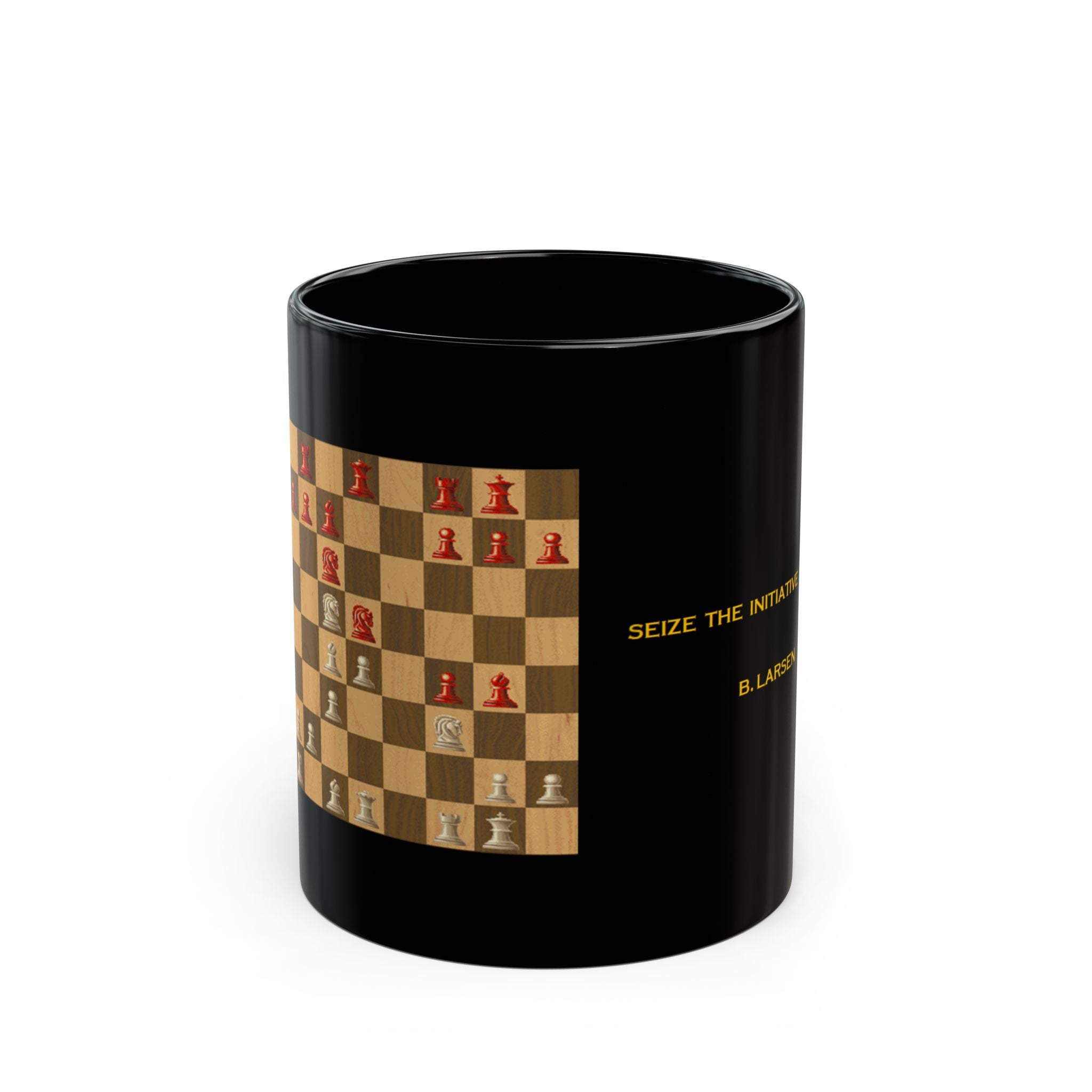 Chess Strategy Mug – "Seize the Initiative" Quote (Black Ceramic, 11oz/15oz)
