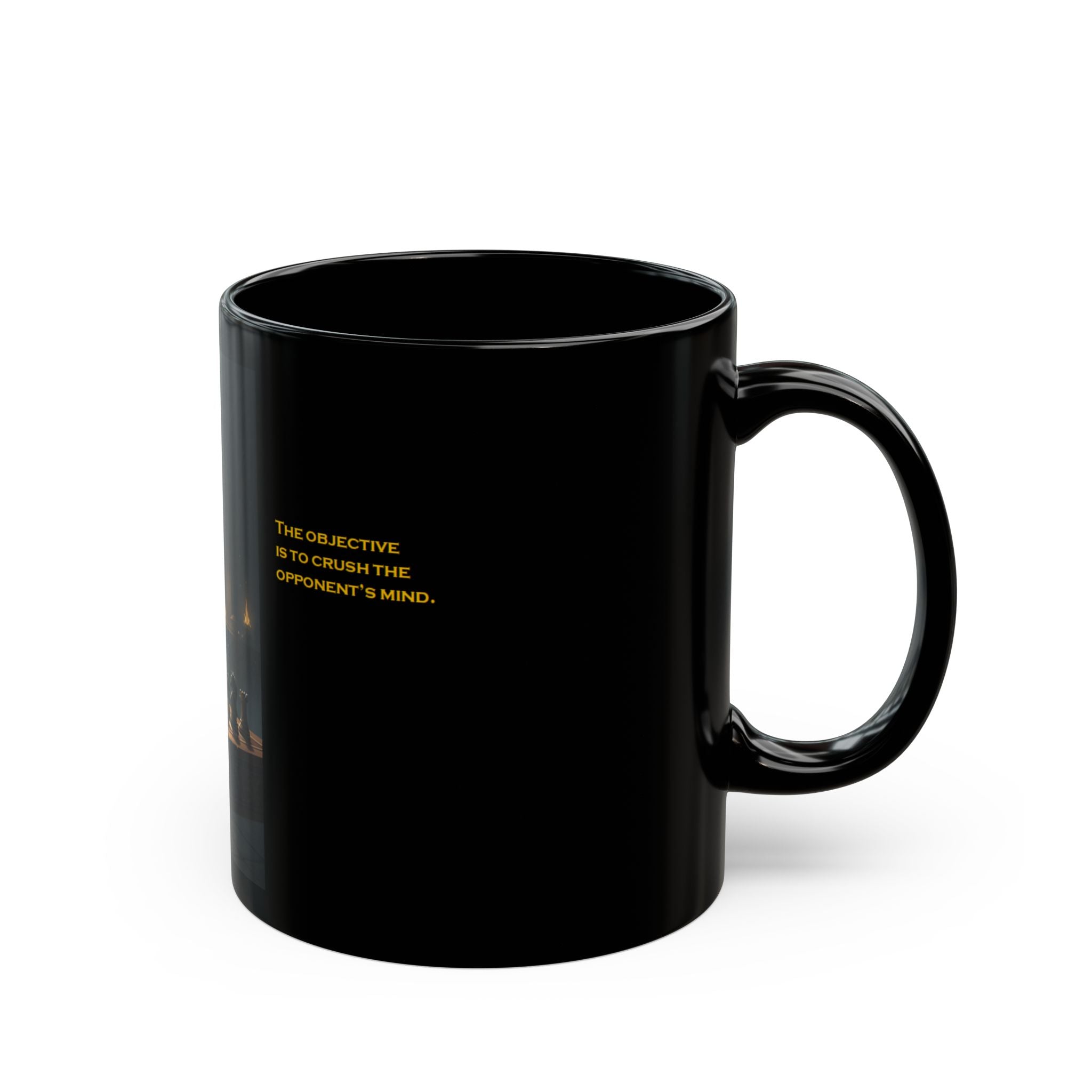 Chess Champion Black Mug — 'The Objective Is To Crush The Opponent's Mind' Fantasy Artwork