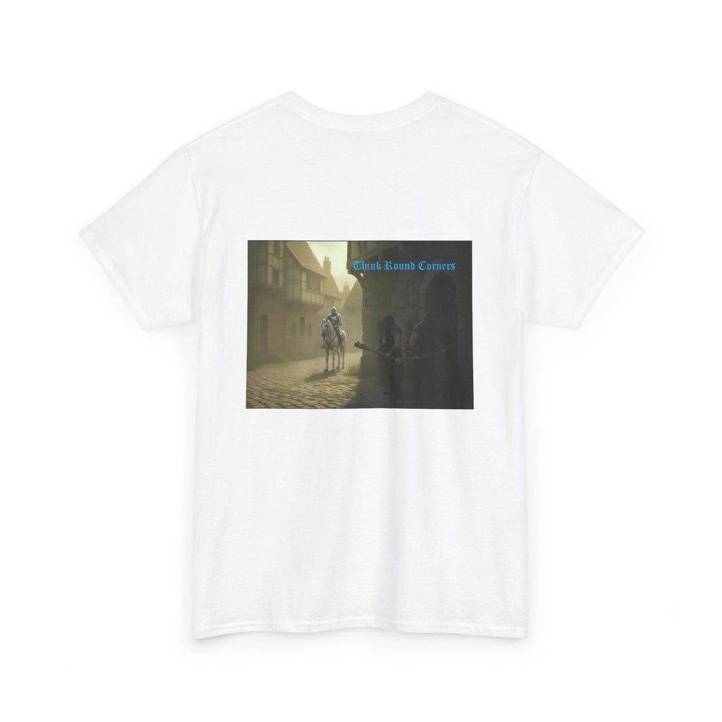 Medieval Knight Street Scene Tee — Vintage Chivalry Graphic T-Shirt