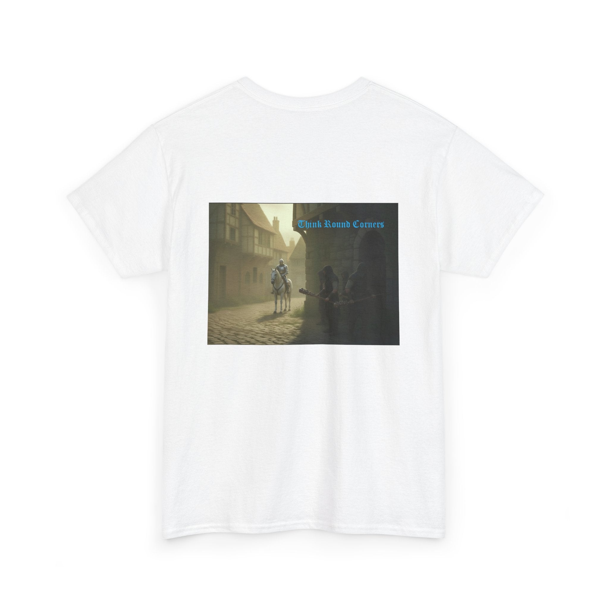 Medieval Knight Street Scene Tee — Vintage Chivalry Graphic T-Shirt