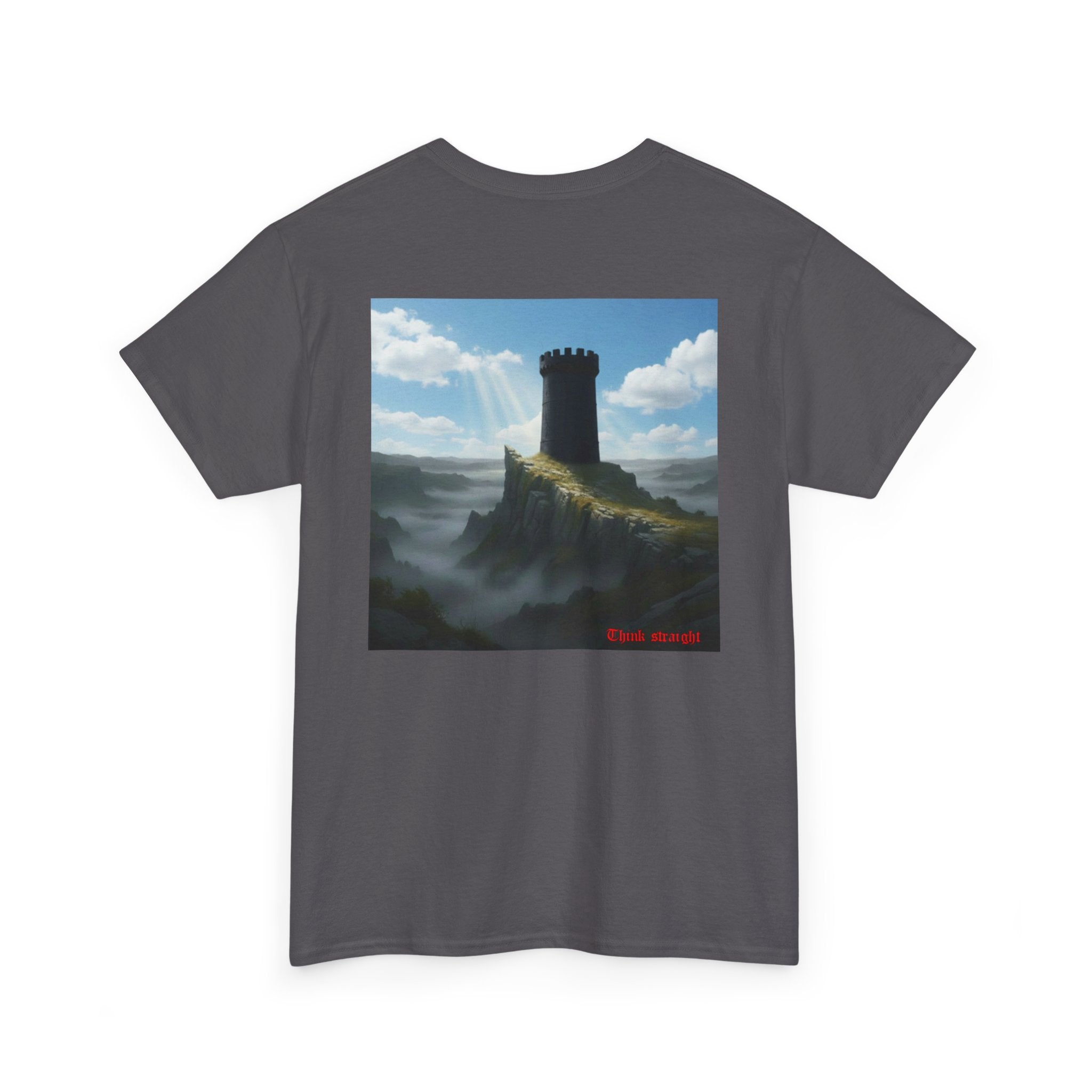 Impregnable Tower Scenic T shirt — Atmospheric Fantasy Landscape