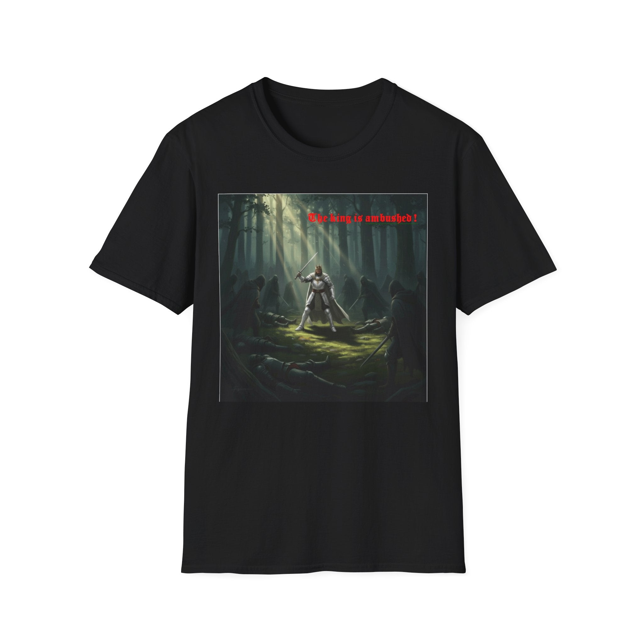 Fantasy Warrior Forest T-Shirt — "Our King is Ambushed!" Graphic Tee