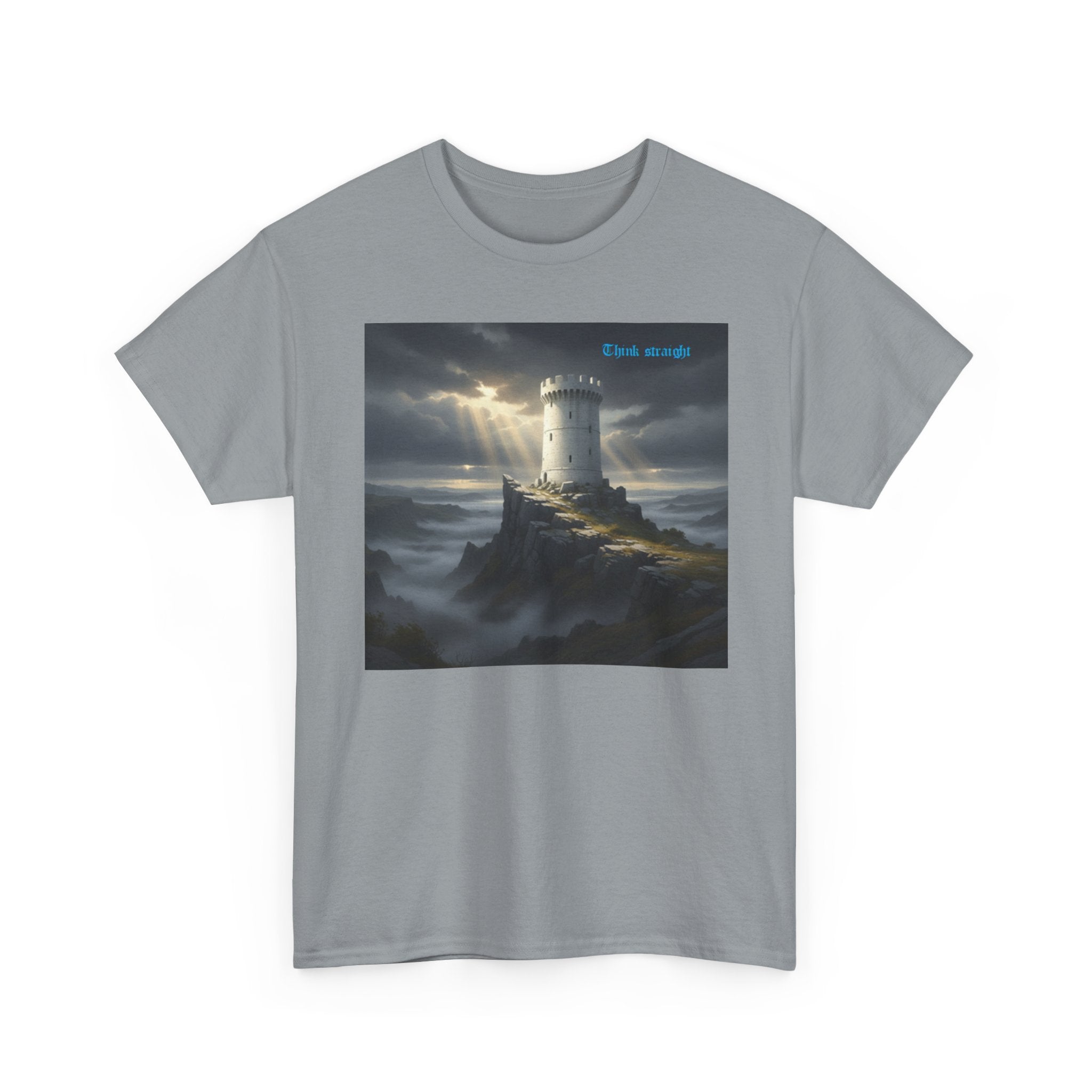 Beautiful Strong Tower Scenic T shirt — Atmospheric Fantasy Landscape