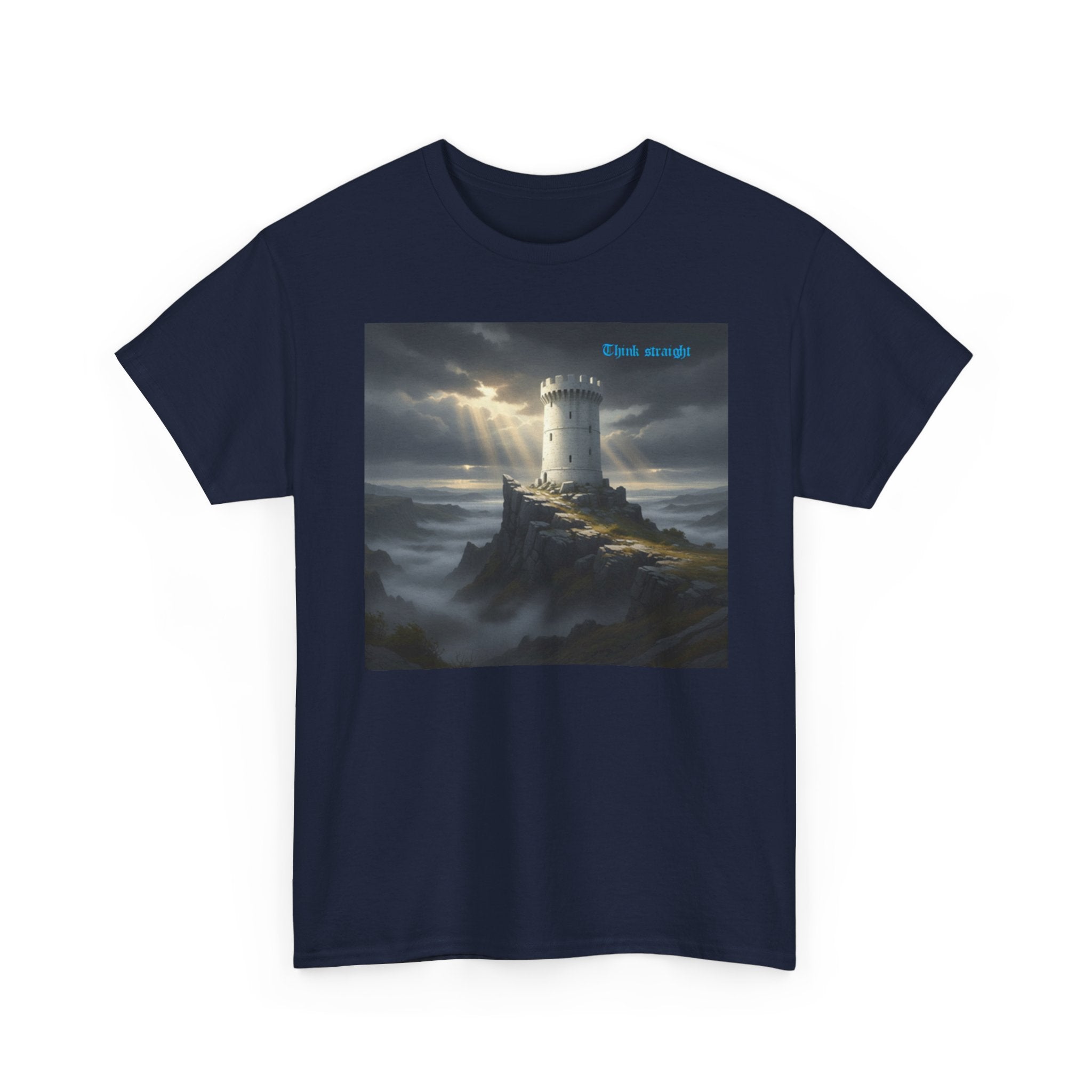 Beautiful Strong Tower Scenic T shirt — Atmospheric Fantasy Landscape