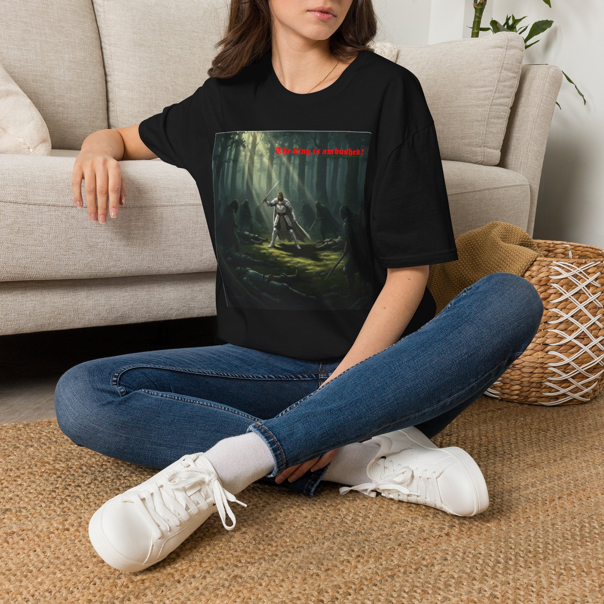 Fantasy Warrior Forest T-Shirt — "Our King is Ambushed!" Graphic Tee